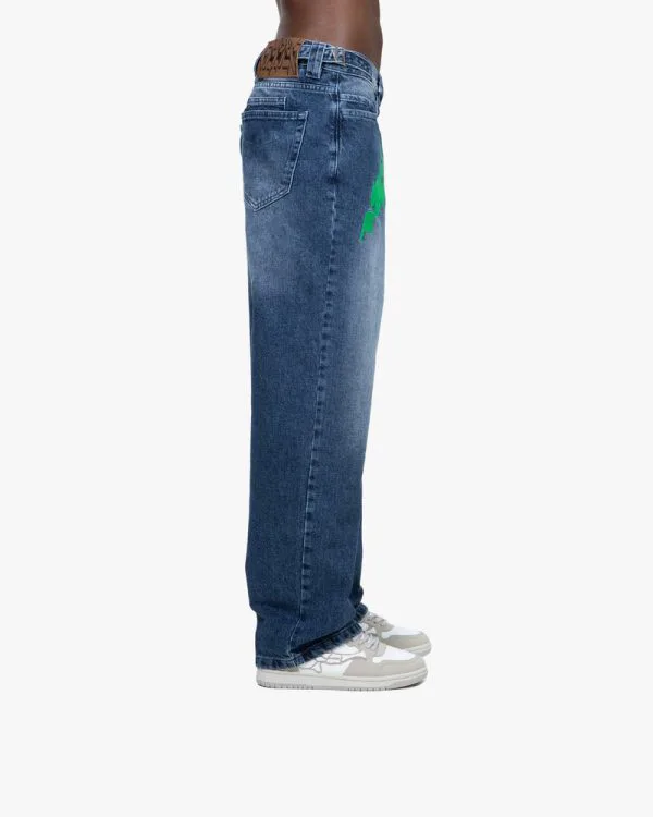 MIRAGE DENIM DARK BLUE / GREEN - Pantalons & Jorts - streetwear Avenue Wear