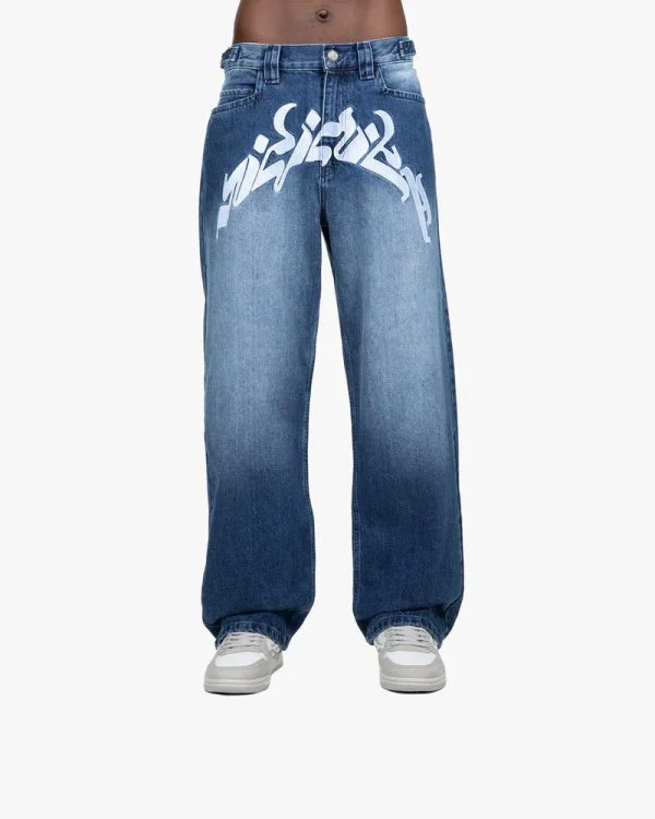 MIRAGE DENIM DARK BLUE / WHITE - Pantalons & Jorts - streetwear Avenue Wear