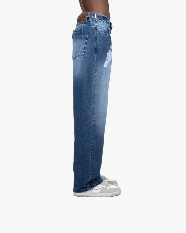 MIRAGE DENIM DARK BLUE / WHITE - Pantalons & Jorts - streetwear Avenue Wear
