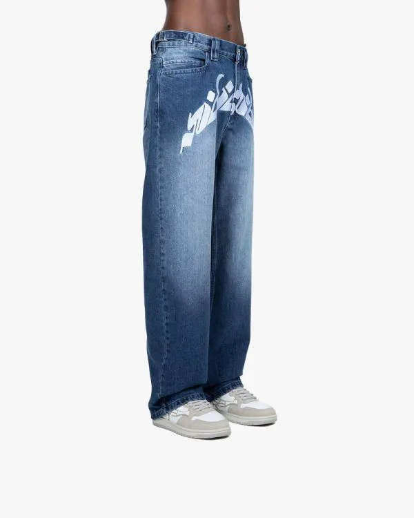 MIRAGE DENIM DARK BLUE / WHITE - Pantalons & Jorts - streetwear Avenue Wear