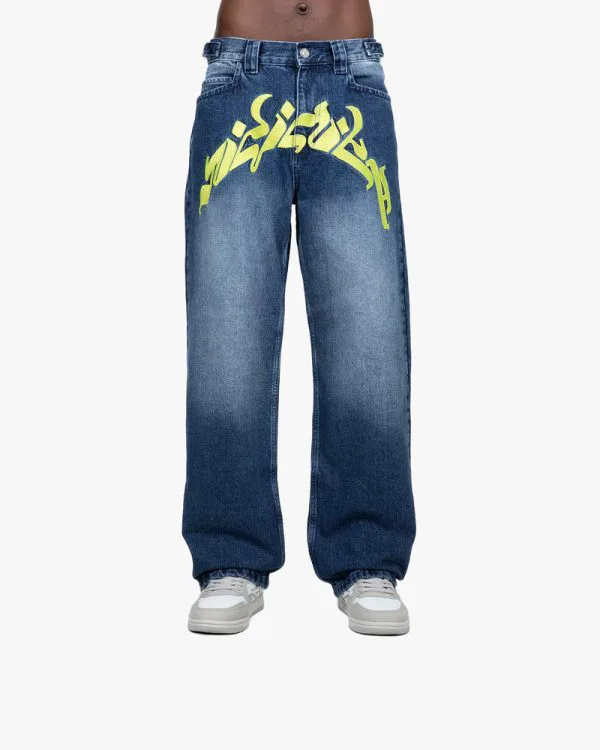 MIRAGE DENIM DARK BLUE / YELLOW - Pantalons & Jorts - streetwear Avenue Wear