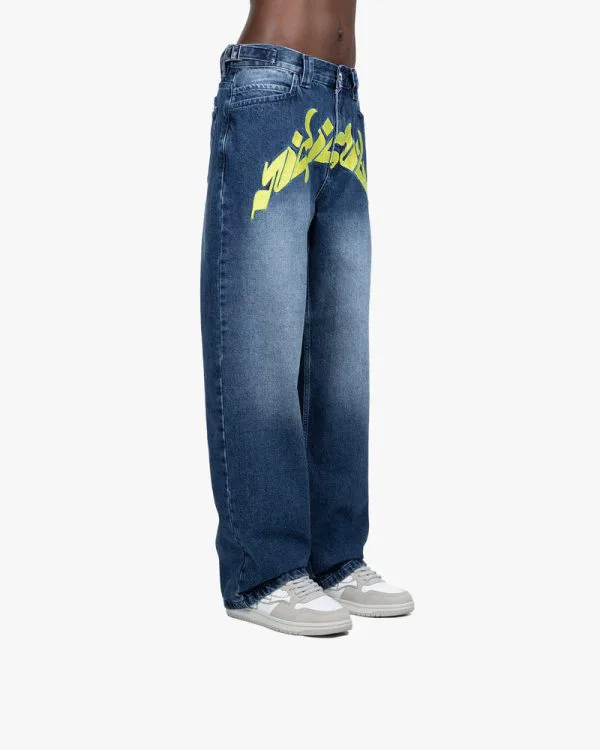 MIRAGE DENIM DARK BLUE / YELLOW - Pantalons & Jorts - streetwear Avenue Wear