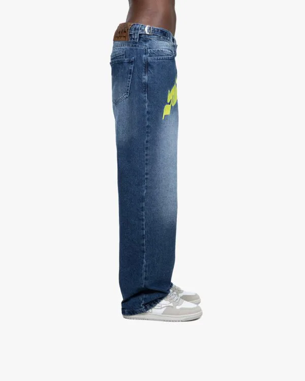 MIRAGE DENIM DARK BLUE / YELLOW - Pantalons & Jorts - streetwear Avenue Wear