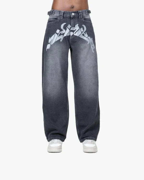 MIRAGE DENIM GREY / WHITE - Pantalons & Jorts - streetwear Avenue Wear
