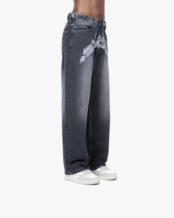 MIRAGE DENIM GREY / WHITE - Pantalons & Jorts - streetwear Avenue Wear