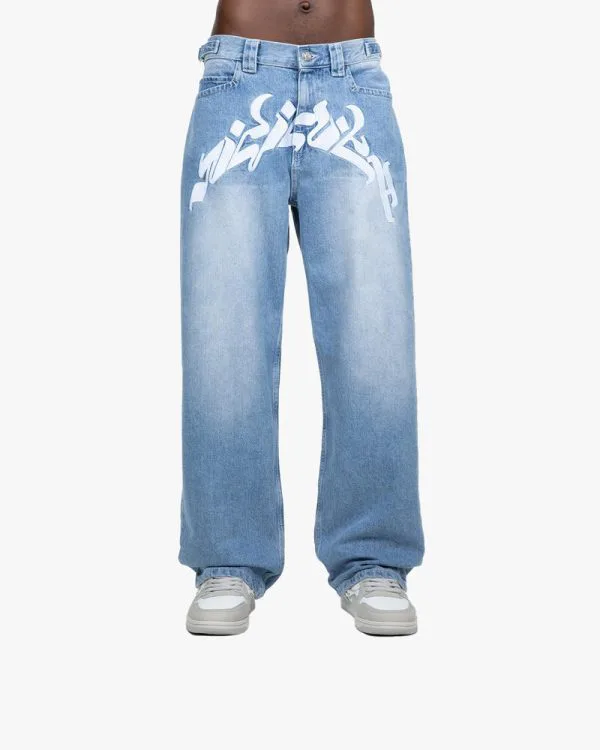 MIRAGE DENIM LIGHT BLUE / WHITE - Pantalons & Jorts - streetwear Avenue Wear