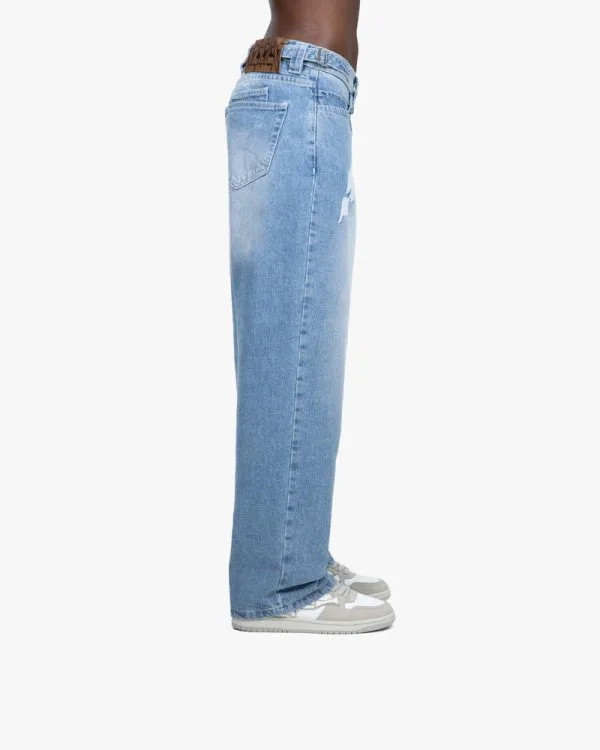 MIRAGE DENIM LIGHT BLUE / WHITE - Pantalons & Jorts - streetwear Avenue Wear