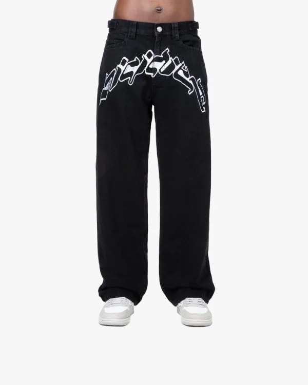 OUTLINED MIRAGE DENIM BLACK / WHITE - Pantalons & Jorts - streetwear Avenue Wear