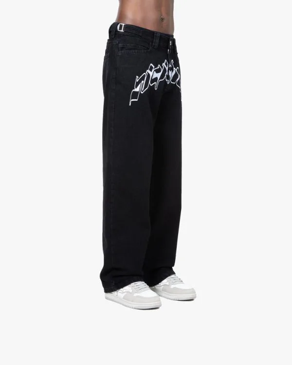 OUTLINED MIRAGE DENIM BLACK / WHITE - Pantalons & Jorts - streetwear Avenue Wear