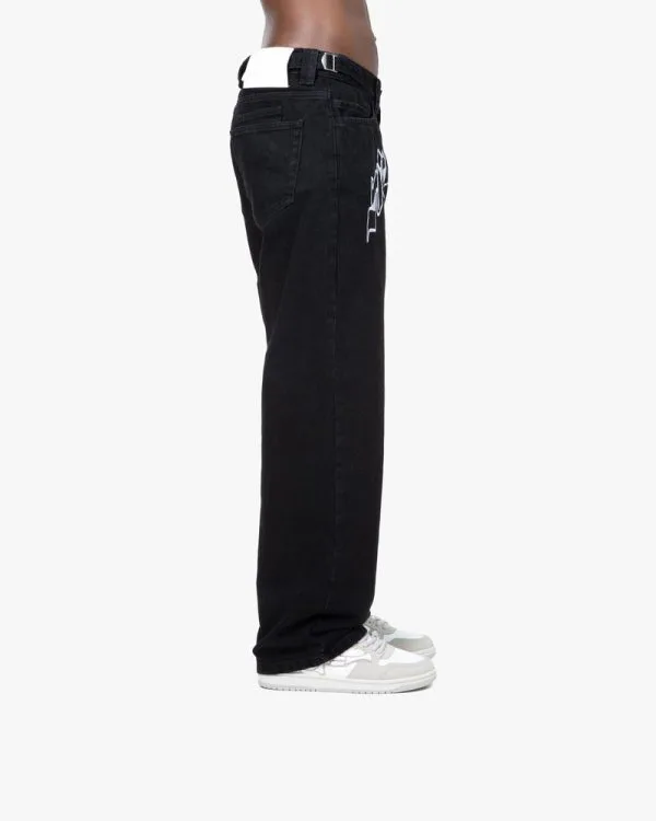 OUTLINED MIRAGE DENIM BLACK / WHITE - Pantalons & Jorts - streetwear Avenue Wear