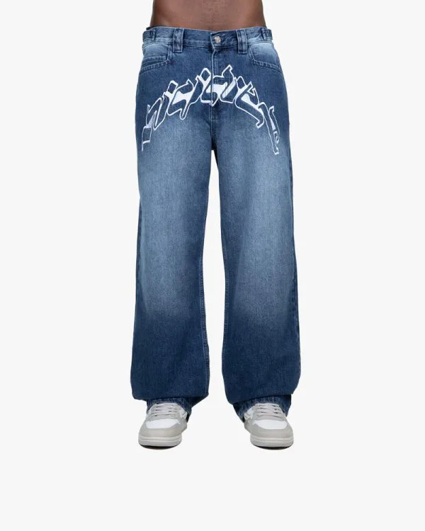 OUTLINED MIRAGE DENIM DARK BLUE / WHITE - Pantalons & Jorts - streetwear Avenue Wear