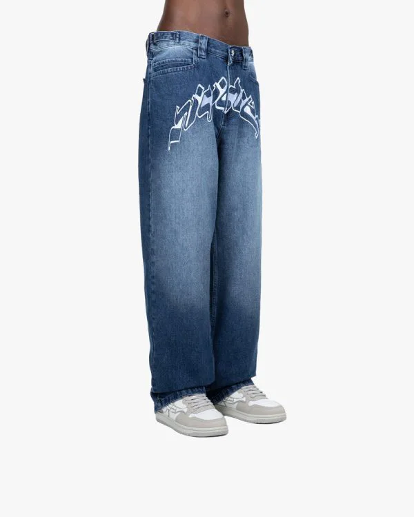 OUTLINED MIRAGE DENIM DARK BLUE / WHITE - Pantalons & Jorts - streetwear Avenue Wear