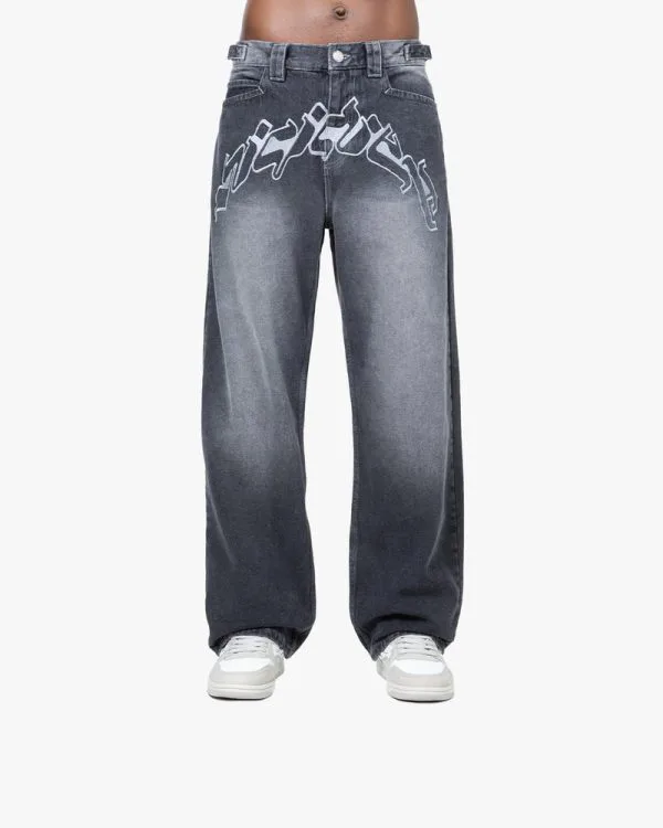 OUTLINED MIRAGE DENIM GREY / WHITE - Pantalons & Jorts - streetwear Avenue Wear