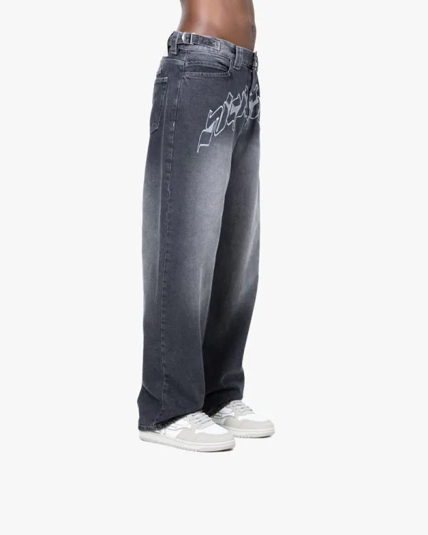 OUTLINED MIRAGE DENIM GREY / WHITE - Pantalons & Jorts - streetwear Avenue Wear