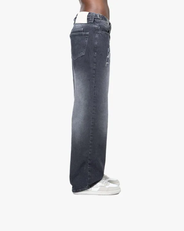 OUTLINED MIRAGE DENIM GREY / WHITE - Pantalons & Jorts - streetwear Avenue Wear
