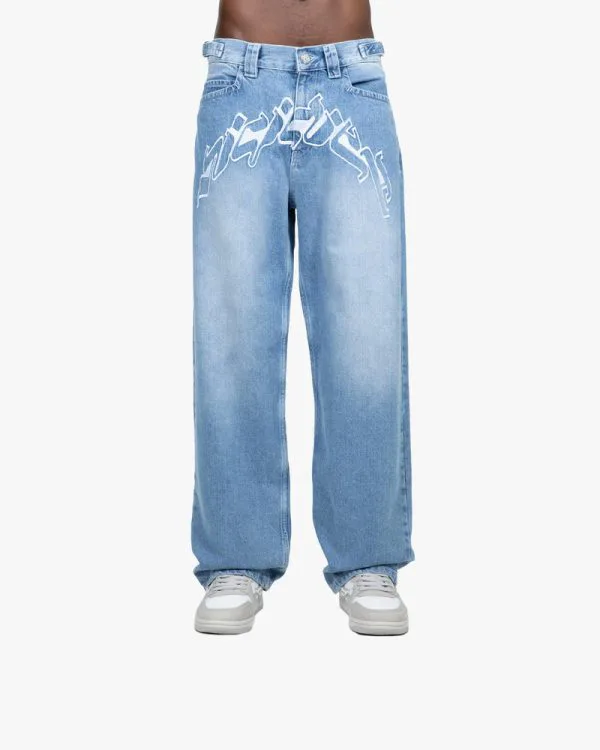OUTLINED MIRAGE DENIM LIGHT BLUE / WHITE - Pantalons & Jorts - streetwear Avenue Wear
