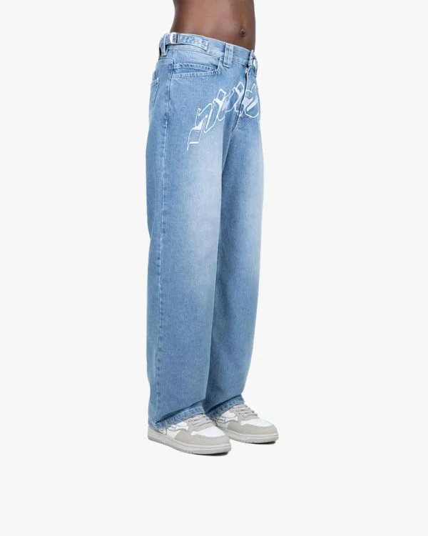 OUTLINED MIRAGE DENIM LIGHT BLUE / WHITE - Pantalons & Jorts - streetwear Avenue Wear