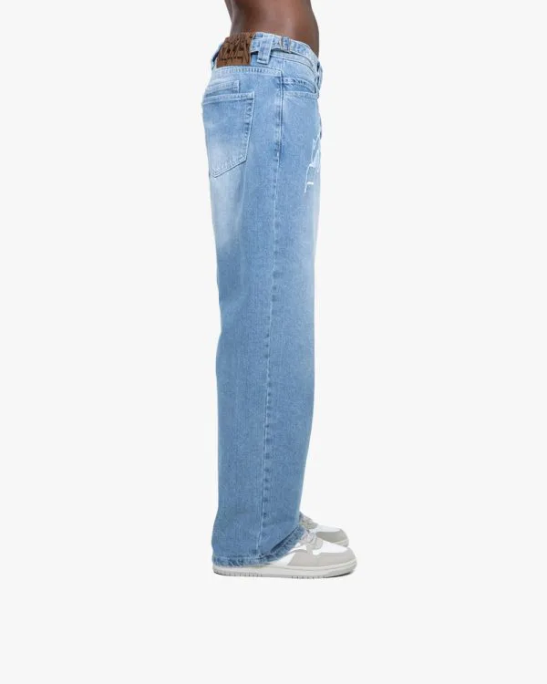 OUTLINED MIRAGE DENIM LIGHT BLUE / WHITE - Pantalons & Jorts - streetwear Avenue Wear