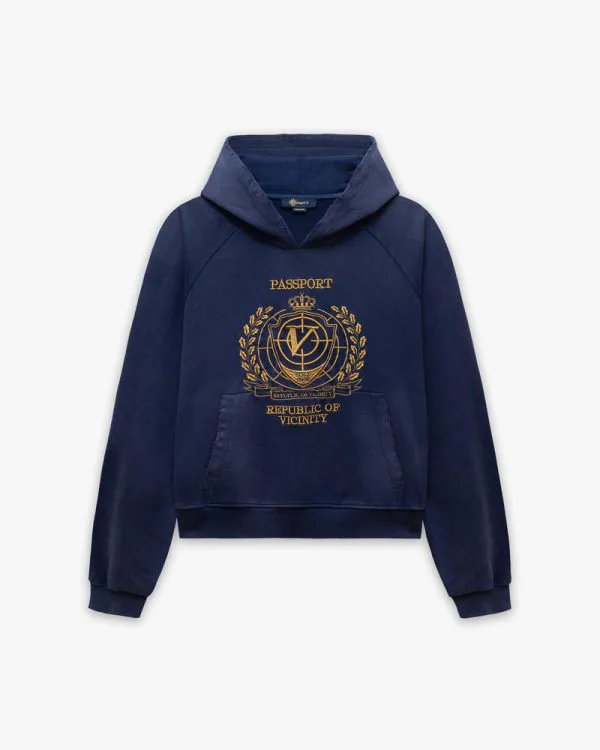 Passport hoodie washed blue - Avenue Wear
