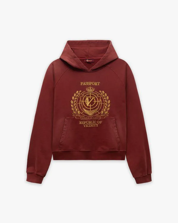 Passport hoodie washed red - Avenue Wear