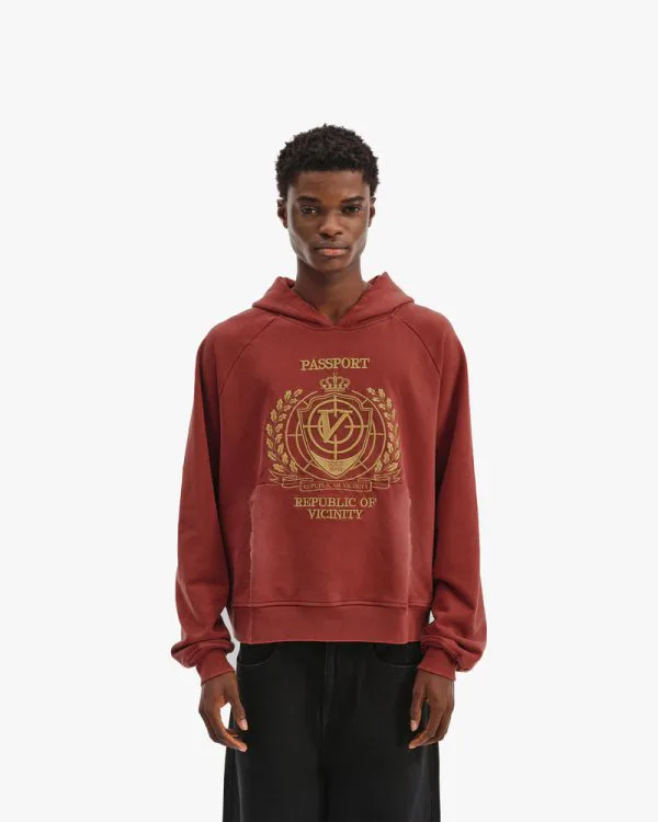 PASSPORT HOODIE WASHED RED - Sweats & Hoodies - streetwear Avenue Wear