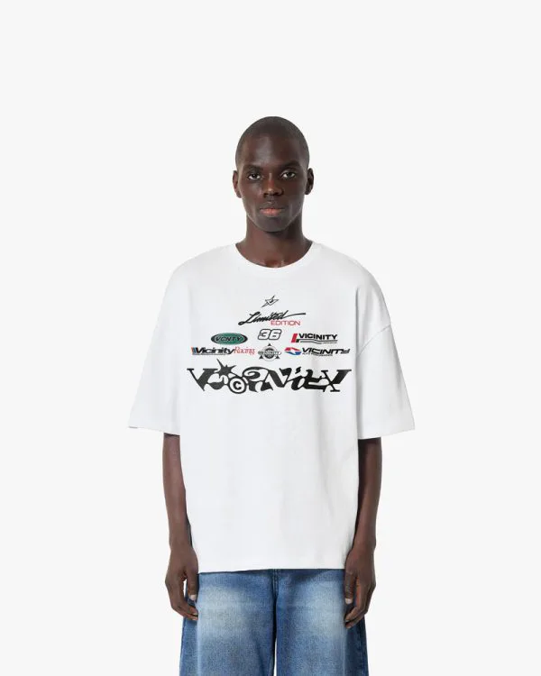 RACING LOGOS TEE WHITE - T-Shirts - streetwear Avenue Wear