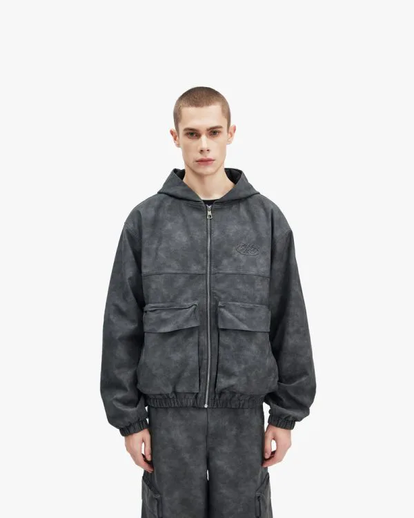 SCRIPT LOGO LEATHER JACKET GREY - Vestes - streetwear Avenue Wear