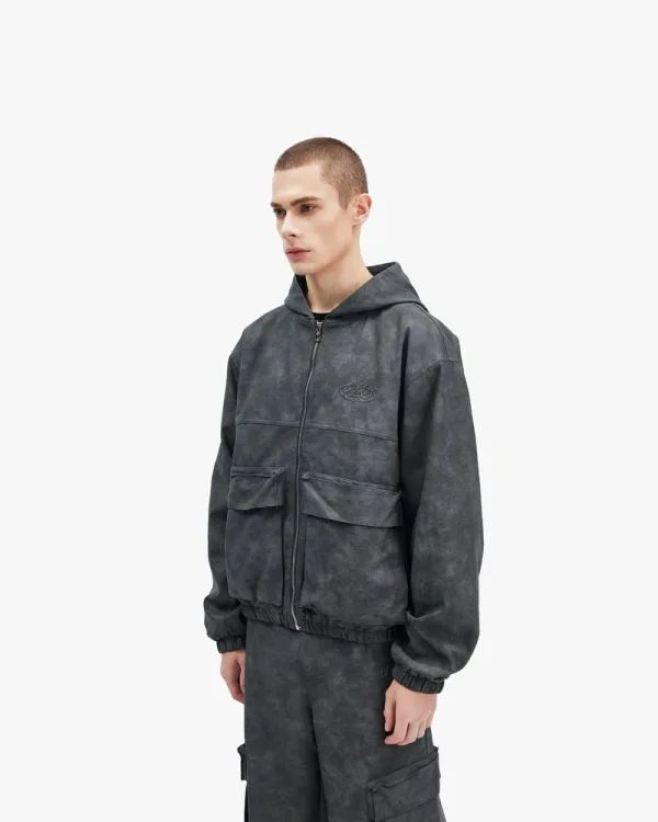 SCRIPT LOGO LEATHER JACKET GREY - Vestes - streetwear Avenue Wear