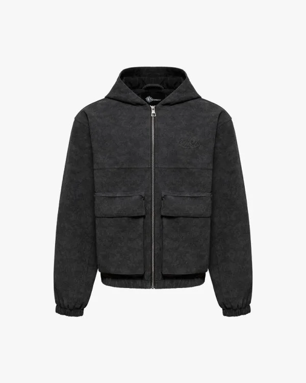 Script logo leather jacket tar black - Avenue Wear