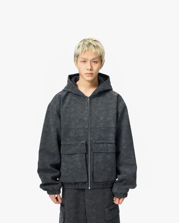 SCRIPT LOGO LEATHER JACKET TAR BLACK - Vestes - streetwear Avenue Wear