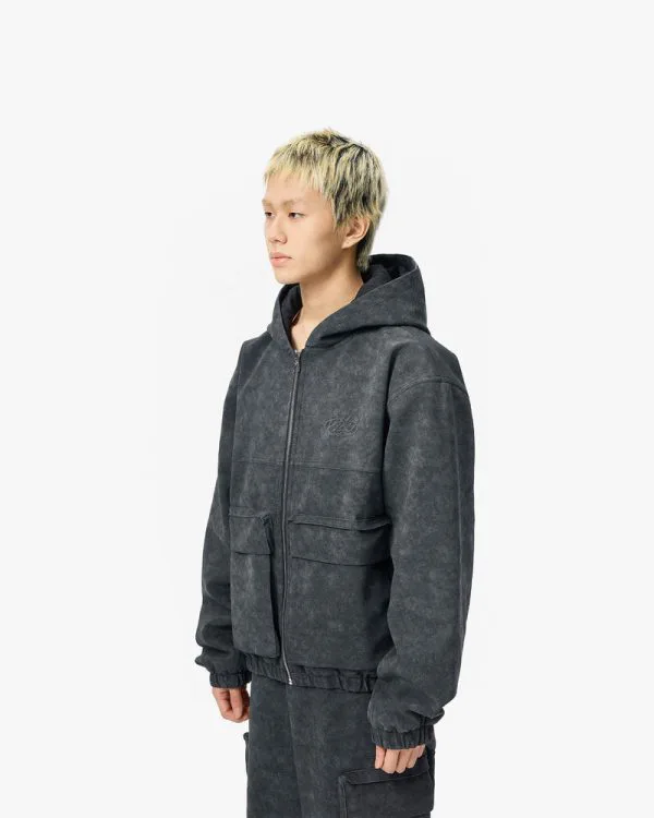 SCRIPT LOGO LEATHER JACKET TAR BLACK - Vestes - streetwear Avenue Wear