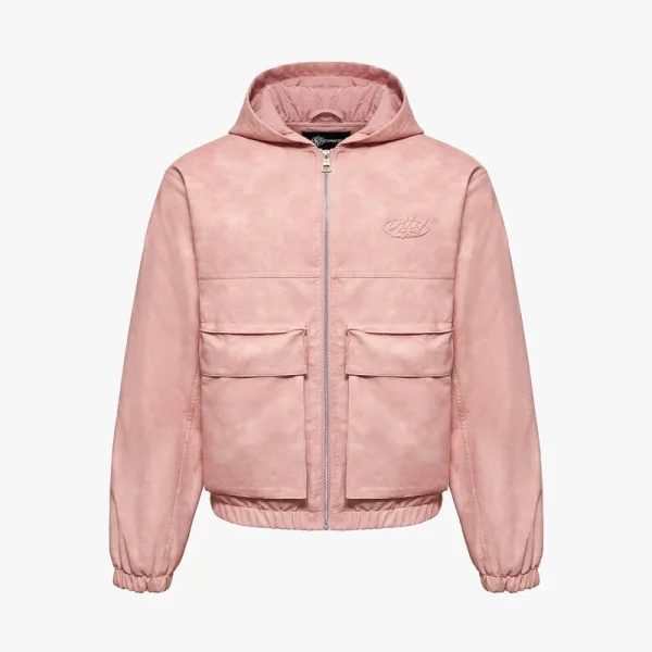 Script logo leather jacket vintage pink - Avenue Wear