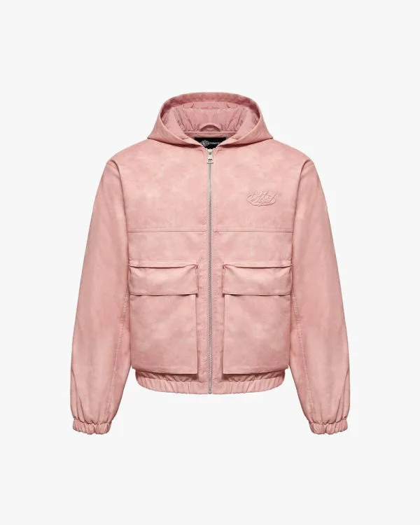 Script logo leather jacket vintage pink - Avenue Wear