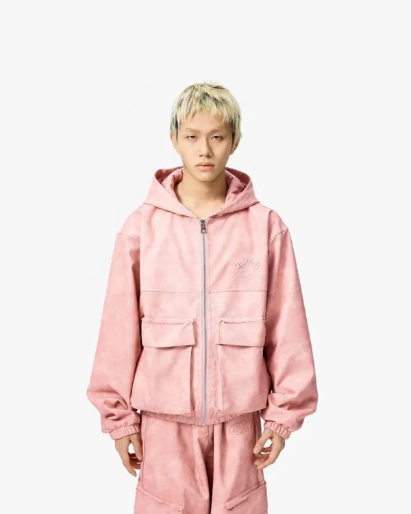 SCRIPT LOGO LEATHER JACKET VINTAGE PINK - Vestes - streetwear Avenue Wear