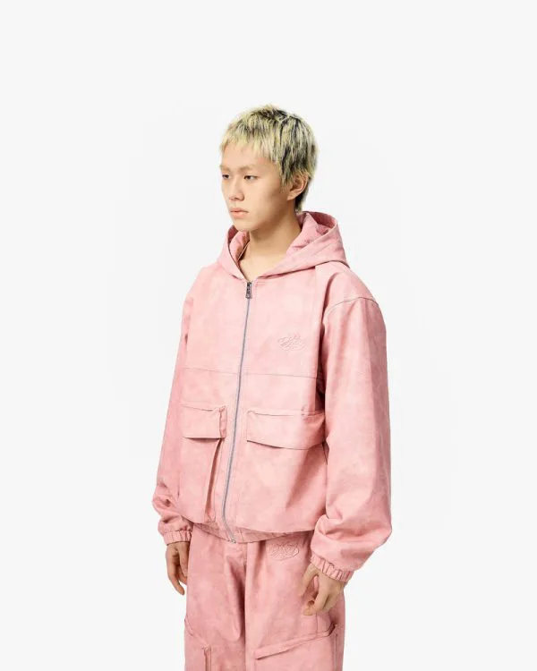 SCRIPT LOGO LEATHER JACKET VINTAGE PINK - Vestes - streetwear Avenue Wear
