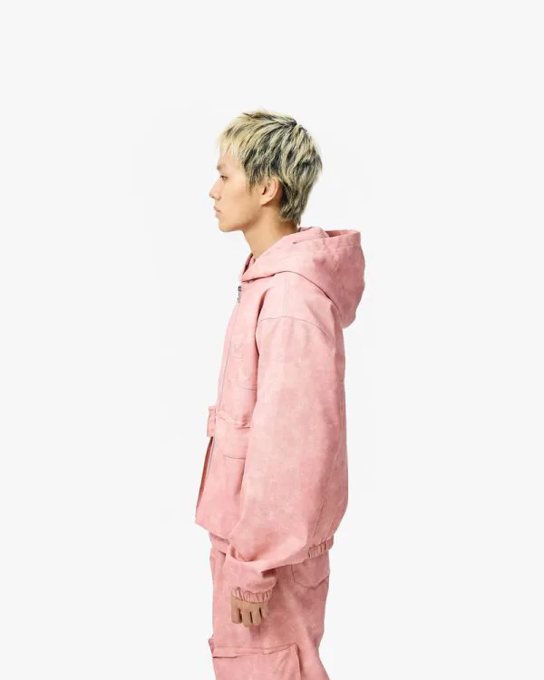 SCRIPT LOGO LEATHER JACKET VINTAGE PINK - Vestes - streetwear Avenue Wear