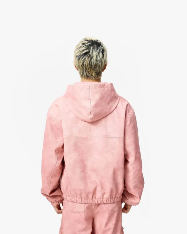 SCRIPT LOGO LEATHER JACKET VINTAGE PINK - Vestes - streetwear Avenue Wear