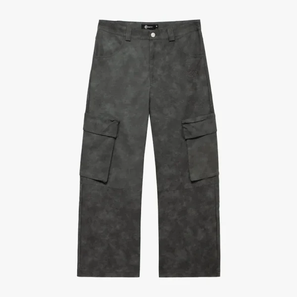 Script logo leather pants grey - Avenue Wear