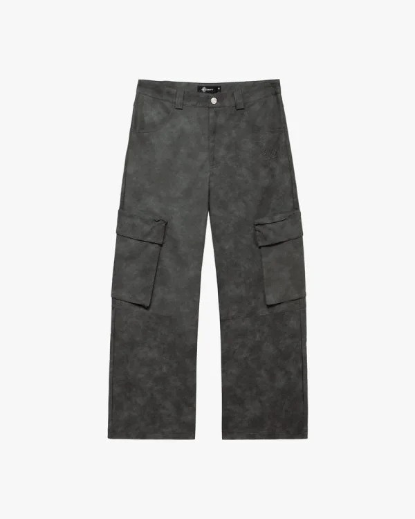 Script logo leather pants grey - Avenue Wear