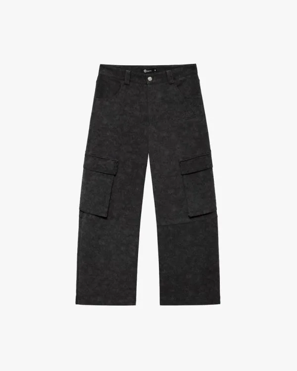 Script logo leather pants tar black - Avenue Wear