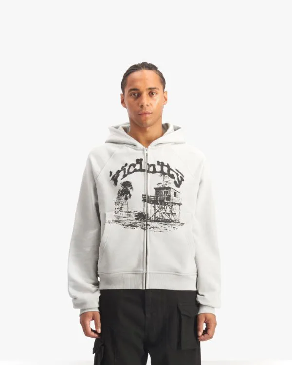 SHOOTING HOUSE ZIP HOODIE LIGHT GREY - Sweats & Hoodies - streetwear Avenue Wear
