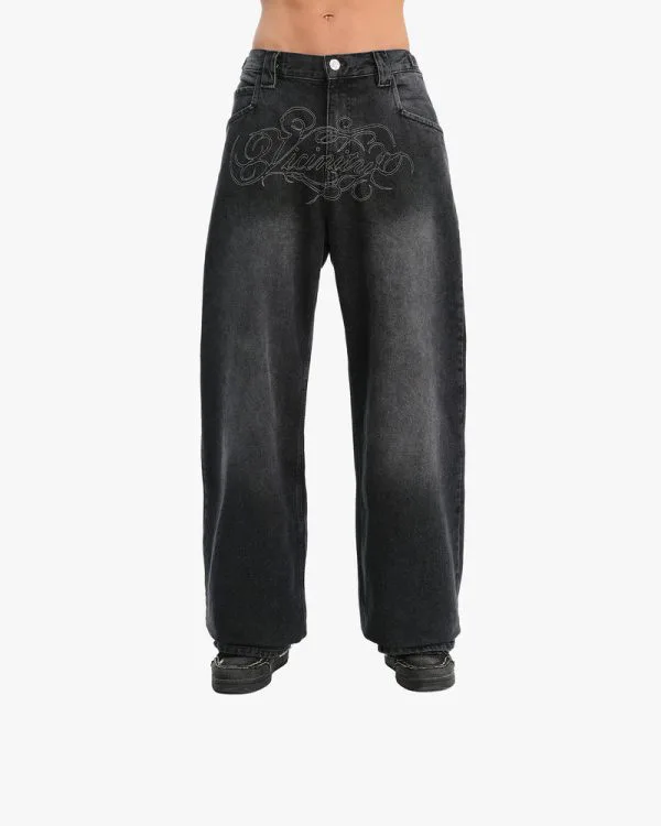 SIGNATURE DENIM BLACK WASHED - Pantalons & Jorts - streetwear Avenue Wear