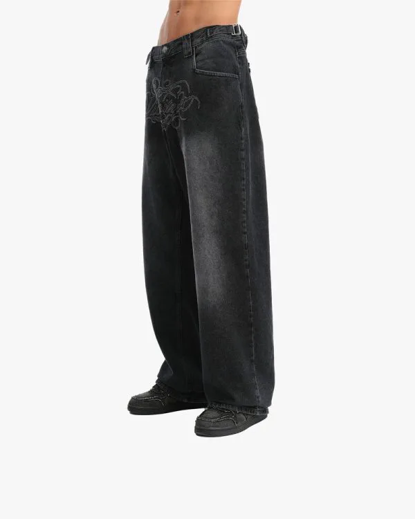 SIGNATURE DENIM BLACK WASHED - Pantalons & Jorts - streetwear Avenue Wear
