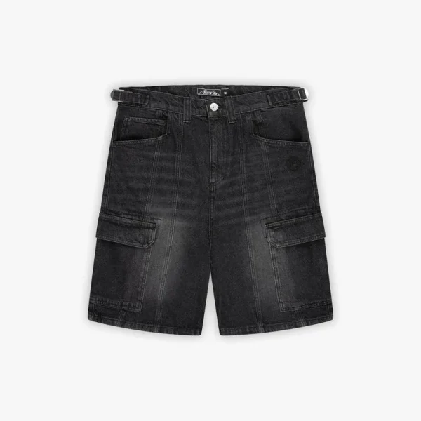 Washed black denim cargo jorts - Avenue Wear