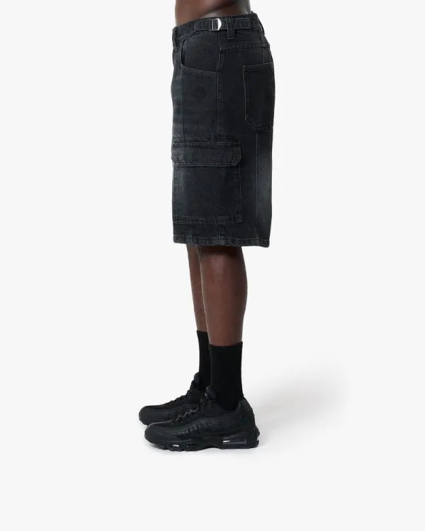 WASHED BLACK DENIM CARGO JORTS - Pantalons & Jorts - streetwear Avenue Wear