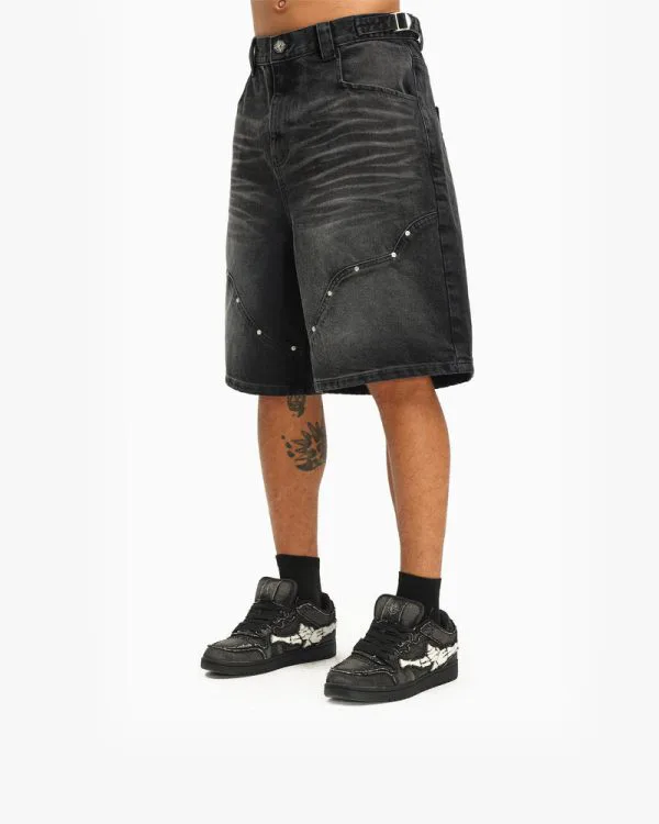 WILD SOUTH DENIM JORTS COAL - Pantalons & Jorts - streetwear Avenue Wear