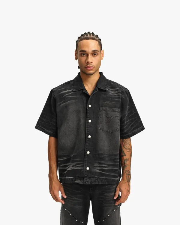 WILD SOUTH DENIM SHIRT COAL - Pantalons & Jorts - streetwear Avenue Wear