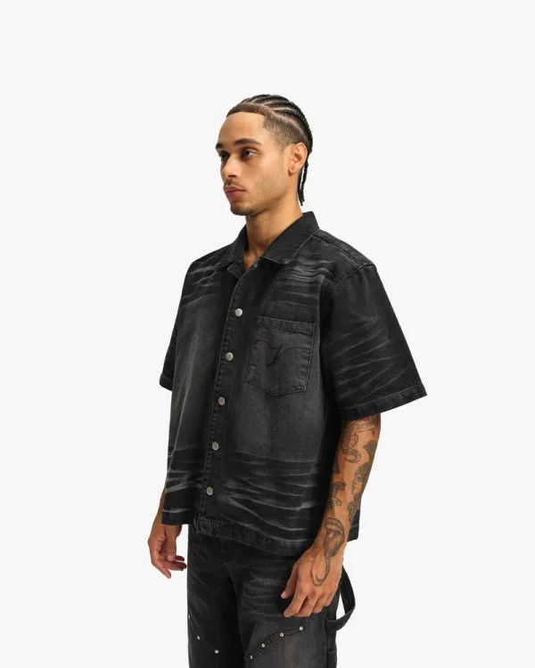 WILD SOUTH DENIM SHIRT COAL - Pantalons & Jorts - streetwear Avenue Wear